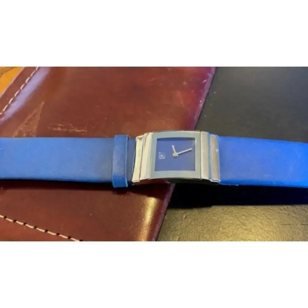 Women's 22mm Silver Tone WHY? Watch with Blue Poly Band